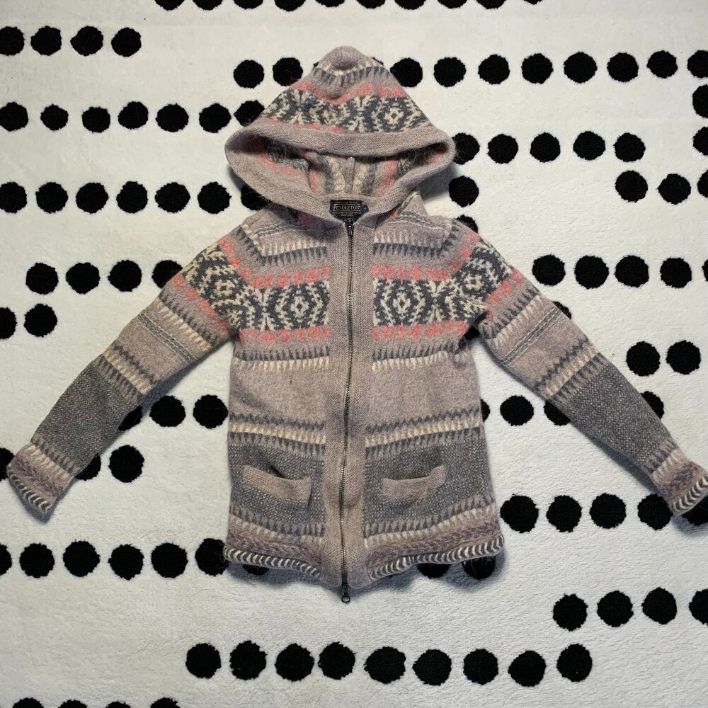 Pendleton Alpaca Wool Southwestern Fair Isle Cardigan Sweater Kids S Zip Hoodie